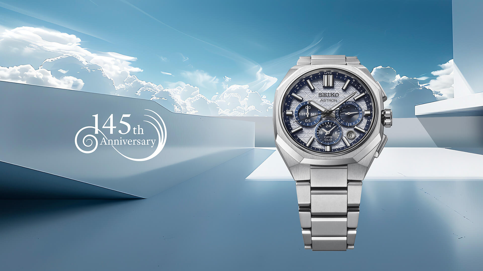 Seiko Astron GPS Solar Dual-Time Chronograph a 145. évfordulóra A HAB004 jubileumi Astron karóra főnézete.