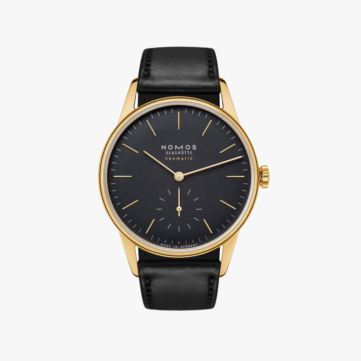 NOMOS Glashütte Orion Gold Neomatik New Black ref. 350 elölnézet