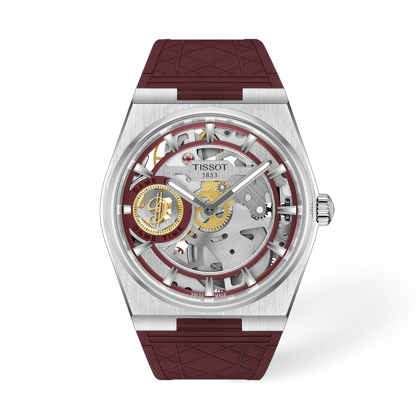 Tissot PRX Skeleton Damian Lillard Special Edition áttört, bordó számlappal, bordó gumiszíjon