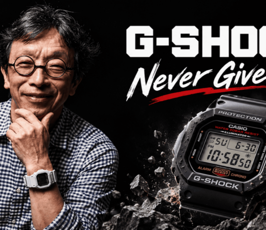 Törhetetlen – a G-Shock teljes története a háború utáni Japántól 2026-ig Ibe Kikuo és a klasszikus kocka G-Shock óra – Never Give Up kiemelt grafika