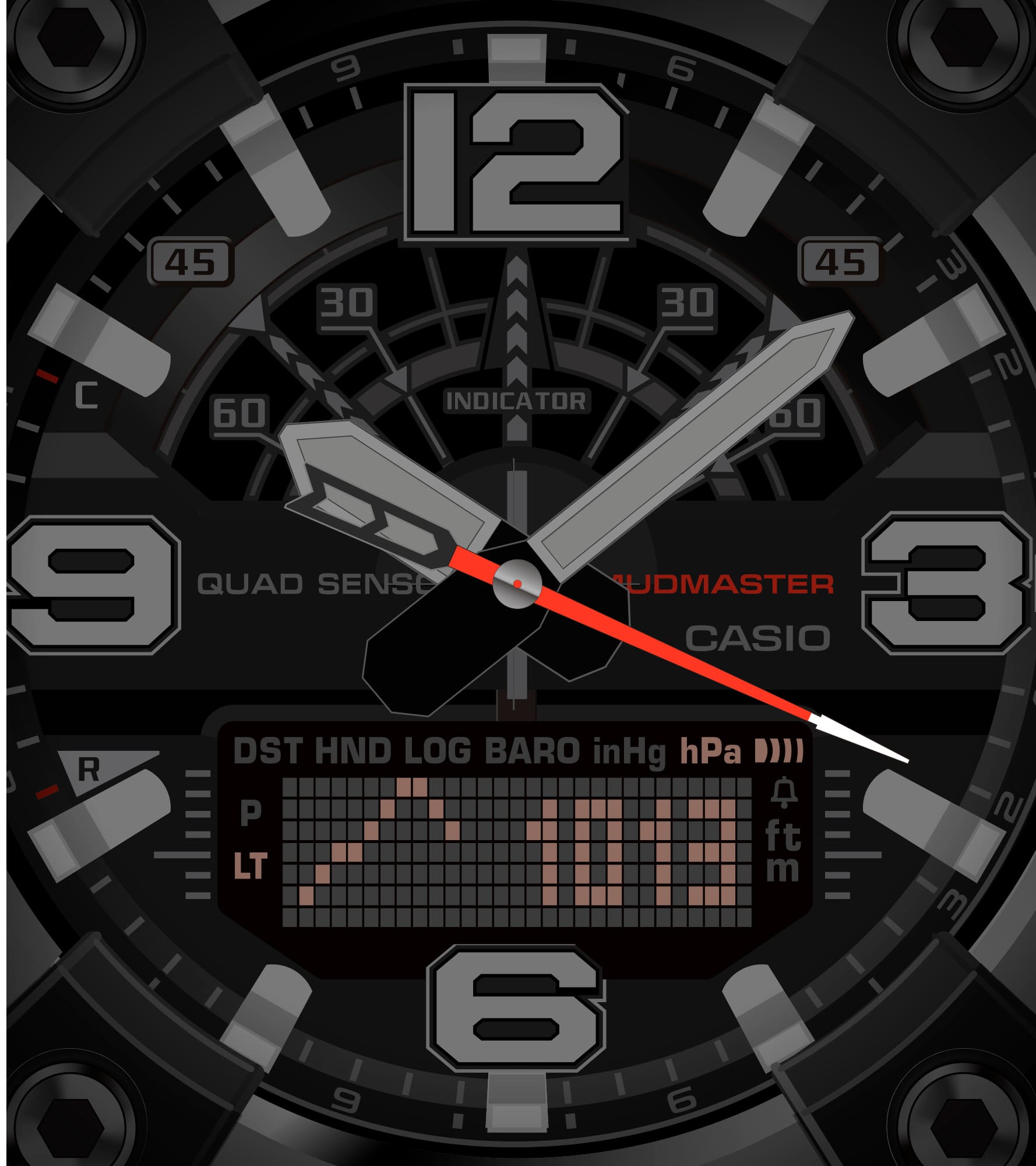 G-Shock Mudmaster GG-B100XM: acél lünettát kapott a sár ura Légnyomásmérő kijelzés a GG-B100XM-en