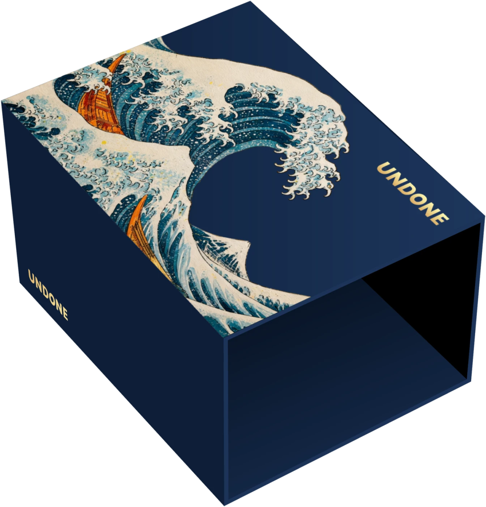 UNDONE Aquadeep The Great Wave - Visszatért és most aranyfüstre épül Hokuszai nagy hulláma Az óra doboza a Nagy hullámmal nyomott papírhüvelyben