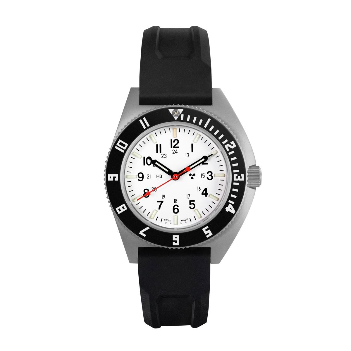 41mm Arctic Steel Navigator (SSNAV) on Black 3-Piece Rubber Strap Kit