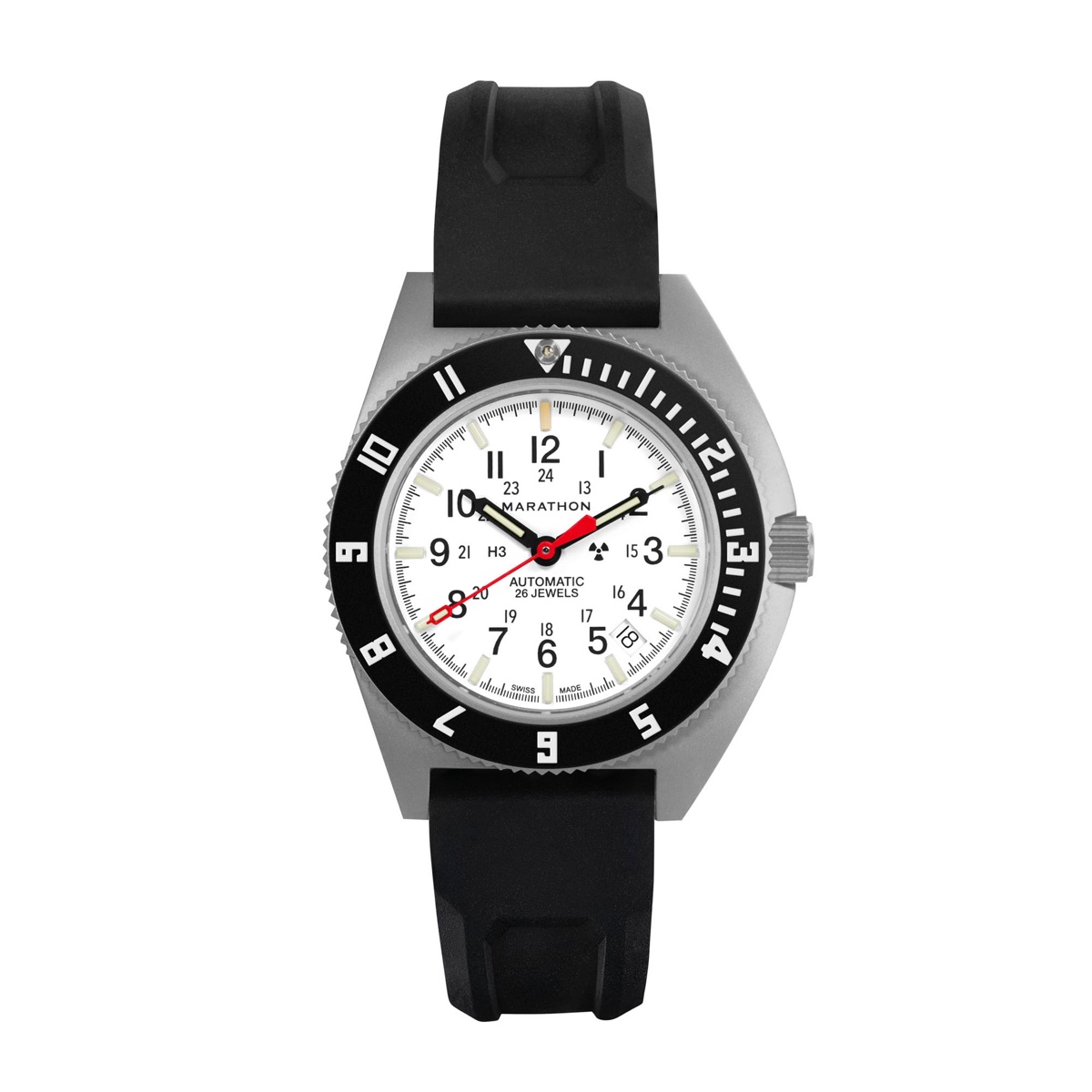 41mm Arctic Steel Navigator w/ Date Automatic (Arctic SSNAV-D Auto) on Black 3-Piece Rubber Strap Kit