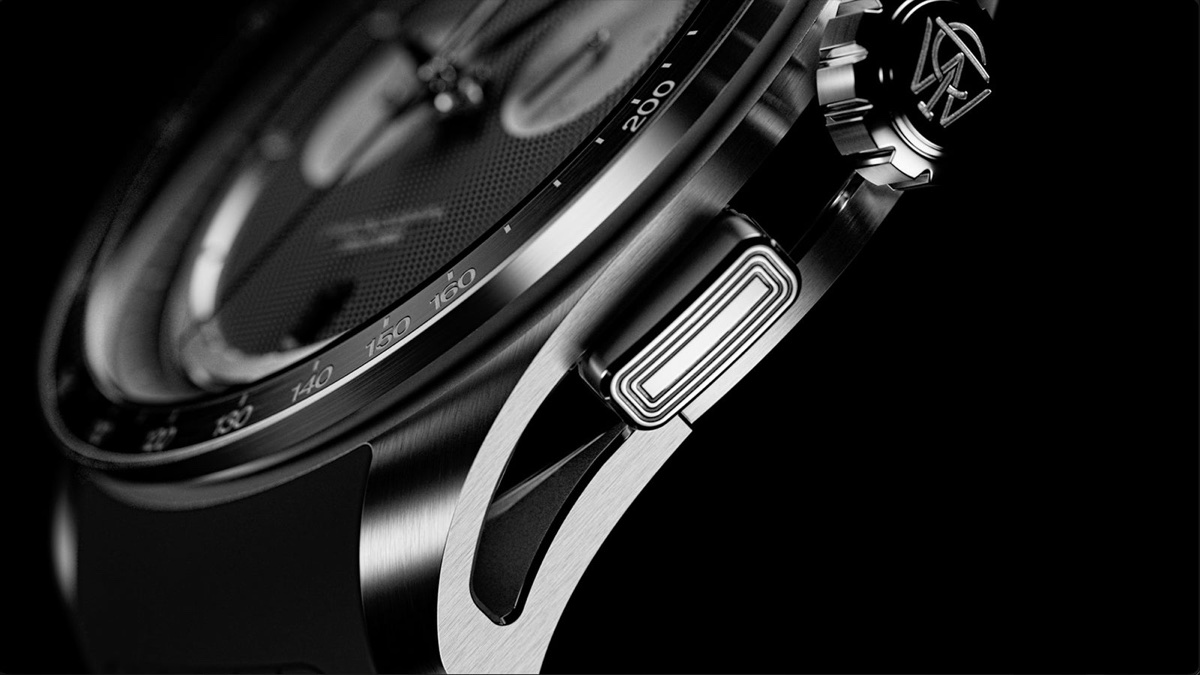 Timex Atelier Chronograph Quartz M1q: svájci kvarccal nyit lejjebb az Atelier Macro detail of Timex Atelier Chronograph Quartz M1a titanium case and chronograph pusher with brushed finish